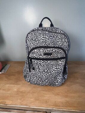 Vera Bradley Black White Leopard Print Quilted Backpack Multiple Pockets